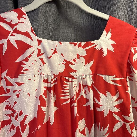 Vintage 90s Women's Kalena Fashions of Hawaii Red Hibiscus Floral Muumuu Size M - Picture 11 of 12